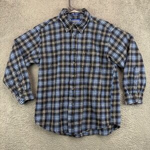 Pendleton Sir Pendleton Blue Black‎ Plaid Wool Blend Flannel Shirt Mens XL